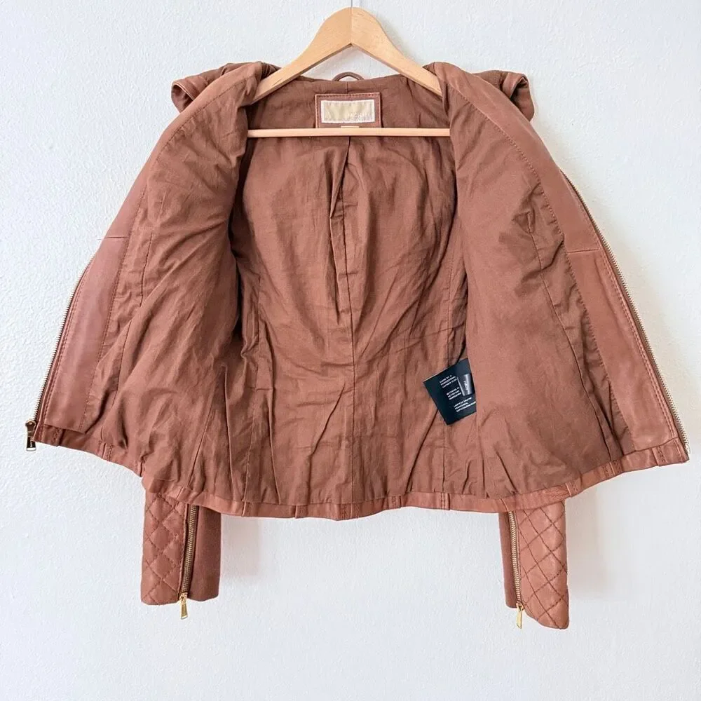 Michael Michael Kors Women's Size Small Quilted Moto Jacket Brown Soft Leather